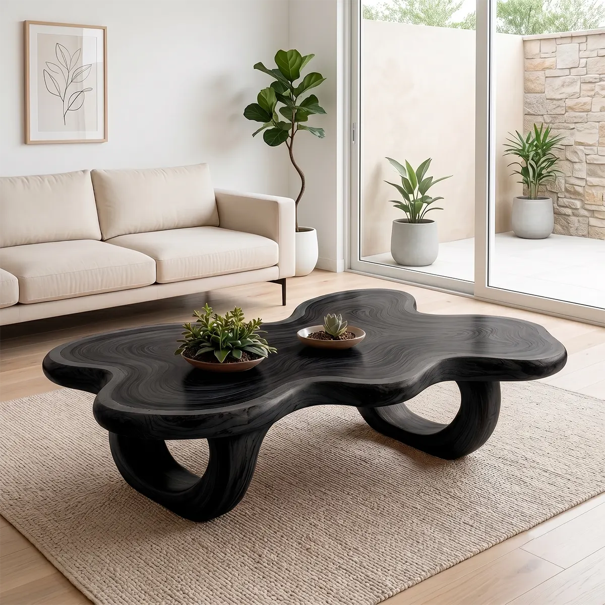 Modern Organic Wood Coffee Table with Freeform Top & Sculptural Base TT006-8349