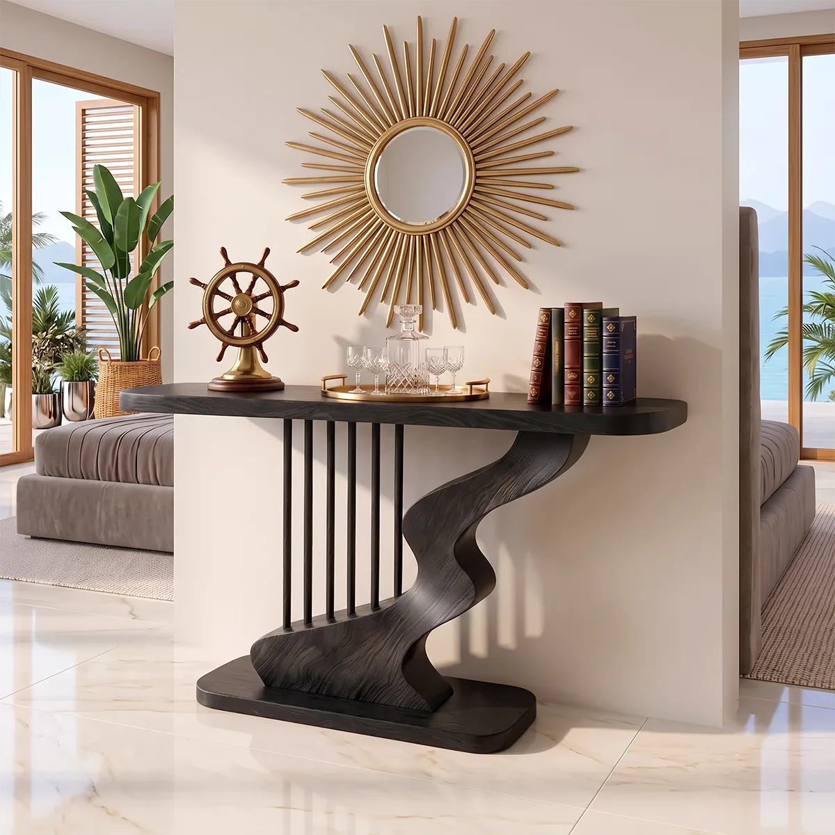 Modern Sculptural Console Table | Wave Base Entryway Console Table for Contemporary Interiors TH003-9045
