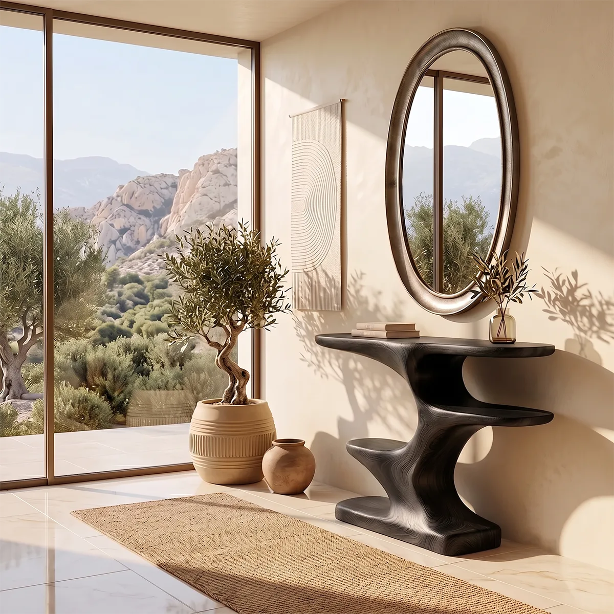 Modern Sculptural Console Table with Shelves | Organic Entryway Console Table for Contemporary Homes TH003-6721