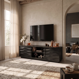 Wave Carved TV Stand with 2 Cabinets & Open Shelves | Media Console TH003-6UCU1VC