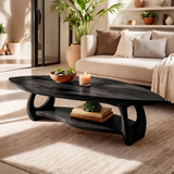 Organic Solid Wood Coffee Table with Storage Shelf | Modern Living Room Center Table TT006-9336
