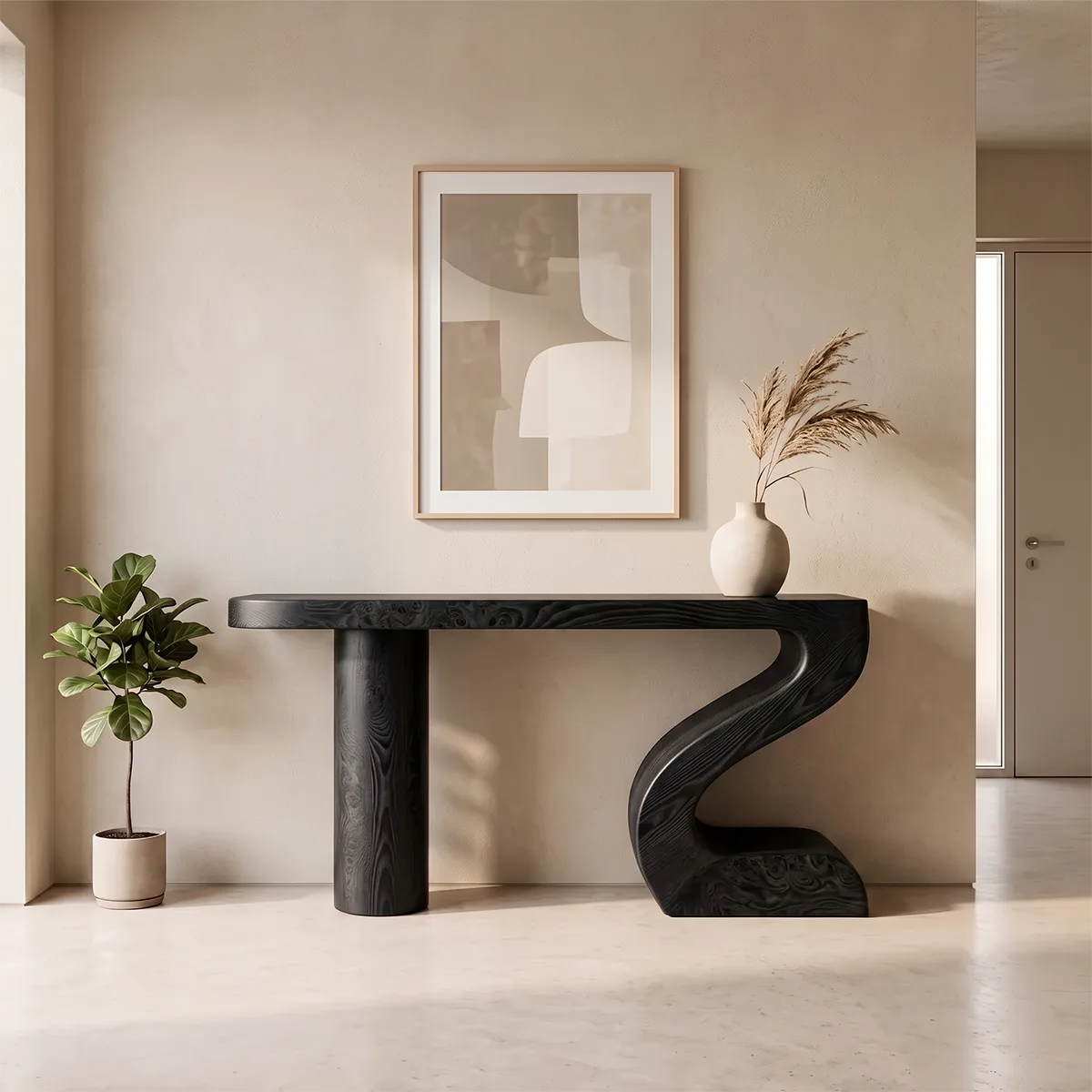 Modern Sculptural Console Table | Organic Wave Entryway Table for Contemporary Hallway & Living Room TH003-4054