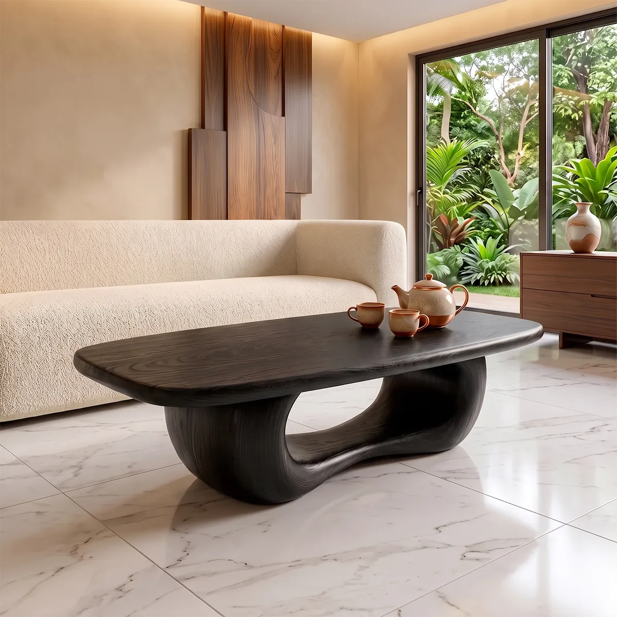Modern Organic Coffee Table | Sculptural Rectangle Cocktail Table TH003-6677