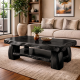 Live Edge Solid Wood Coffee Table with Storage Shelf | Rustic Modern Living Room Table TT006-3814