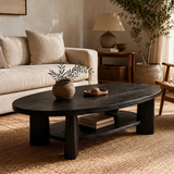 Oval Solid Wood Coffee Table with Storage Shelf | Modern Living Room Center Table TT006-2154