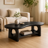 Organic Oval Solid Wood Coffee Table with Storage Shelf | Modern Living Room Center Table TT006-4511