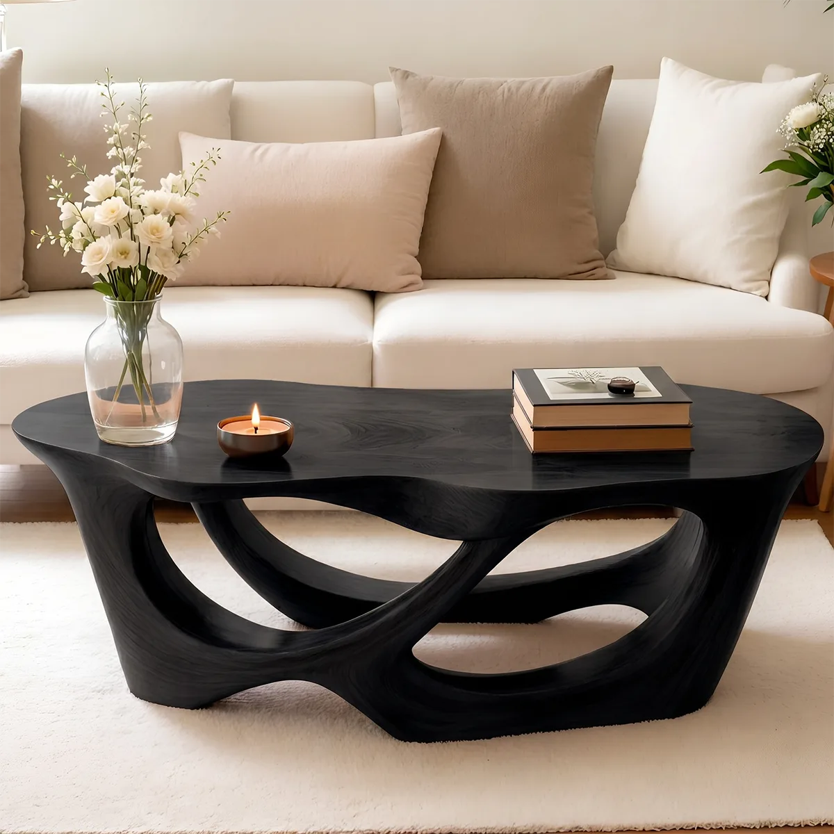 Sculptural Organic Solid Wood Coffee Table | Modern Artistic Center Table for Living Room TT006-2038