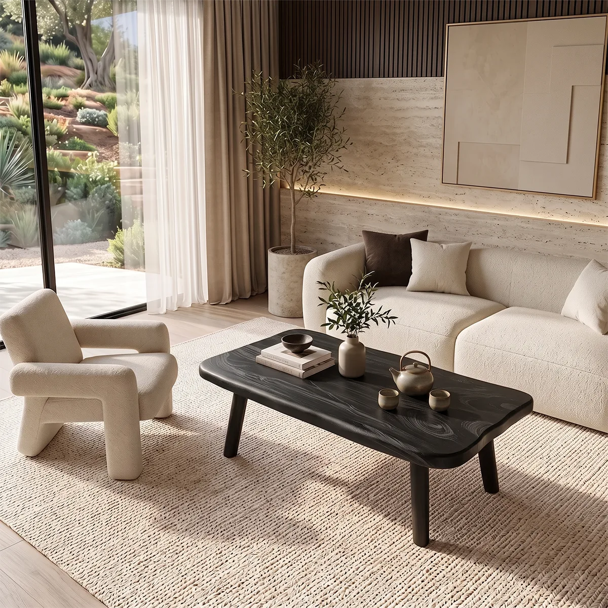 Organic Modern Coffee Table | Rounded Rectangle Low Profile Living Room Table