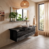 Live Edge Floating Bathroom Vanity with 6 Drawers | Modern Wall Mounted Bathroom Cabinet