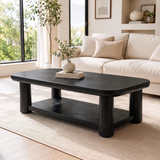 Solid Wood Coffee Table with Storage Shelf | Rustic Modern Living Room Center Table TT006-2808