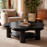 Organic Solid Wood Coffee Table with Storage Shelf | Rustic Modern Living Room Table TT006-5021