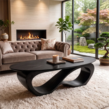 Sculptural Oval Coffee Table | Organic Modern Wave Base Living Room Center Table