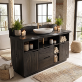 Freestanding Live Edge Bathroom Vanity with Drawers, Cabinets & Open Storage | Modern Wood Vanity