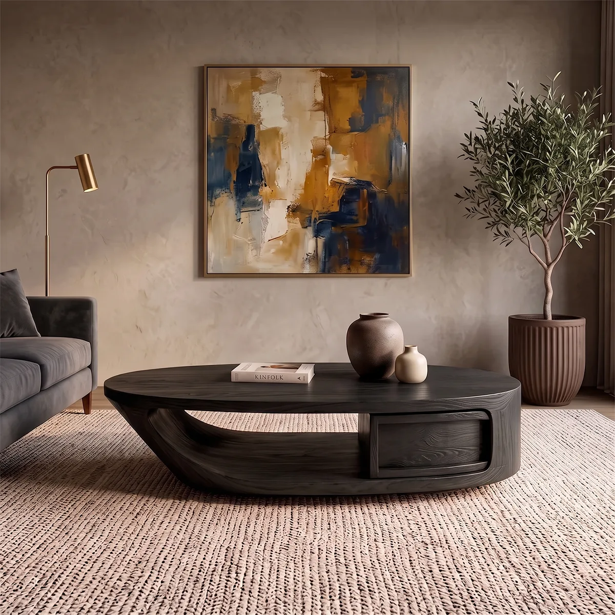 Modern Oval Coffee Table | Organic Sculptural Low Profile Living Room Center Table