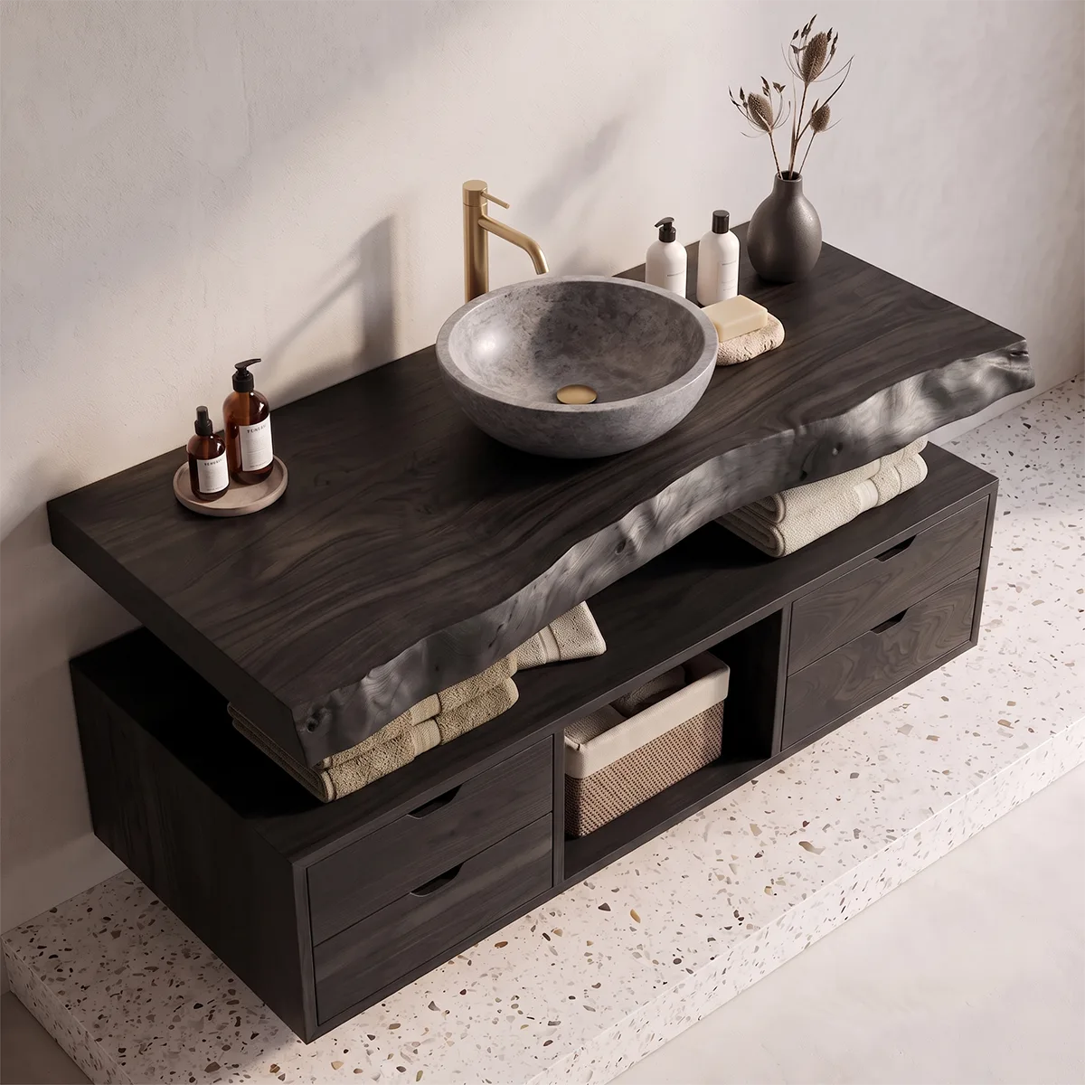 Live Edge Bathroom Vanity | Modern Floating Vanity with Storage Drawers TH003-2PAL7VO