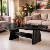 Organic Solid Wood Coffee Table | Live Edge Modern Center Table with Sculptural Base TT006-5632