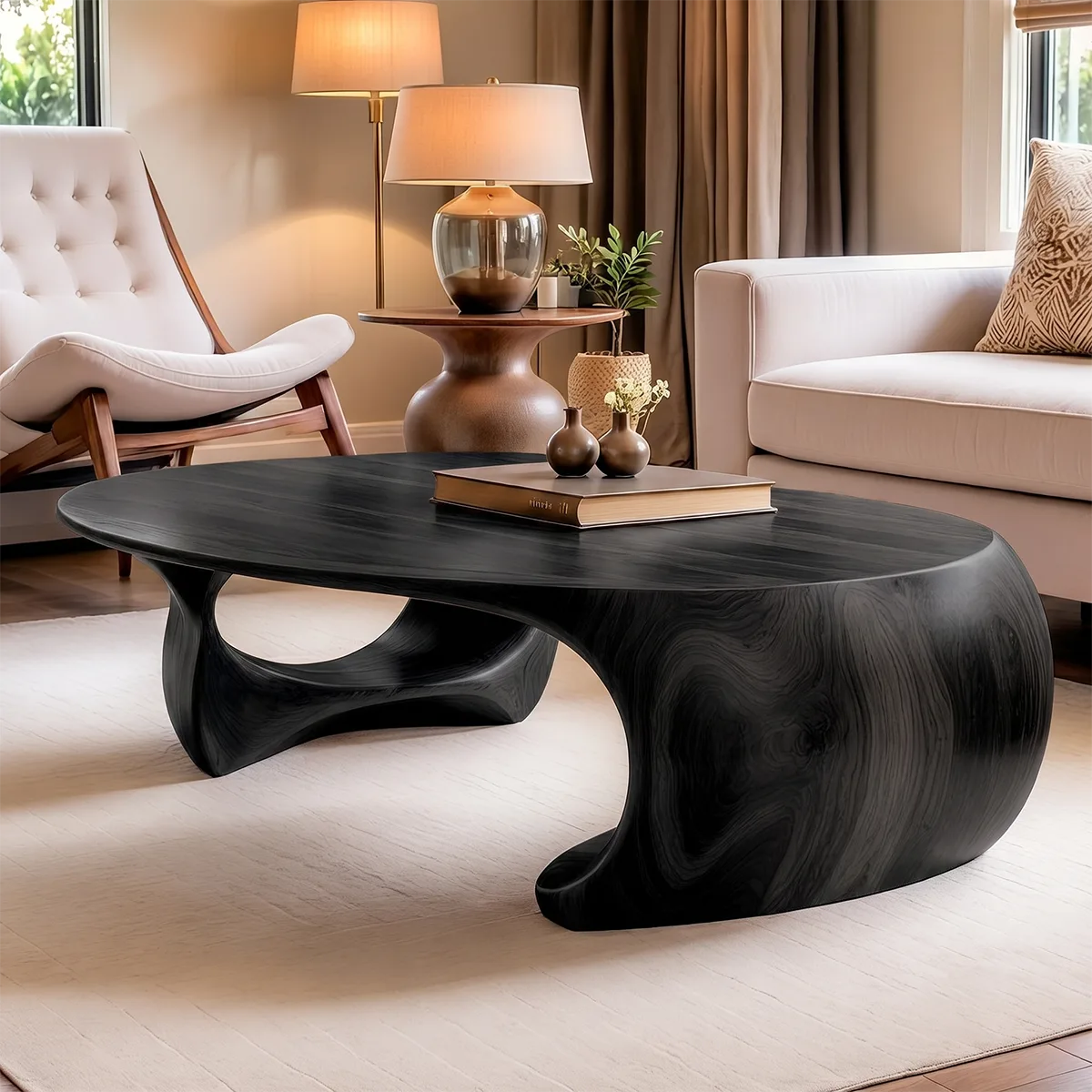 Organic Solid Wood Coffee Table | Sculptural Modern Oval Center Table TT006-2706