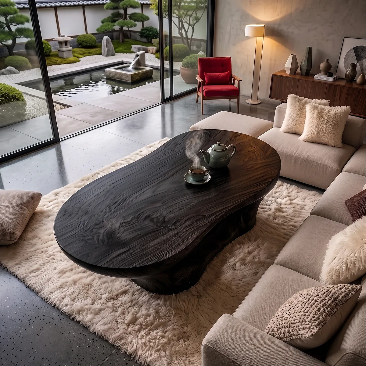 Sculptural Organic Coffee Table | Curved Open Base Modern Living Room Center Table