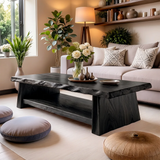 Solid Wood Live Edge Coffee Table | Rustic Modern Coffee Table with Storage Shelf TT006-9440