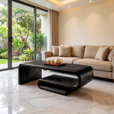 Modern Waterfall Coffee Table | Contemporary Center Table with Open Shelf Storage TH003-5383