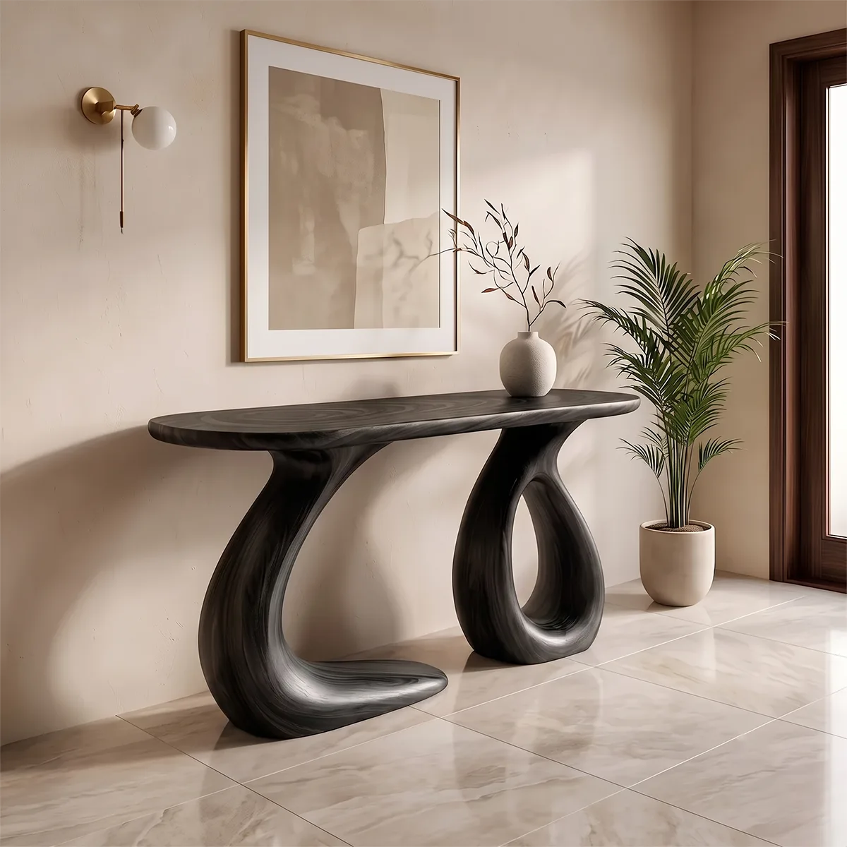Organic Sculptural Console Table | Modern Entryway Table with Dual Curved Pedestal Base TH003-8955