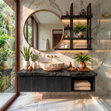 Floating Solid Wood Bathroom Vanity with Double-Door Cabinet & Open Shelf | Wall Mounted Live Edge Bathroom Vanity TT006-4KRU4XR