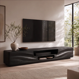 Organic Modern TV Stand with Dual Cabinets & Open Media Shelf | Modern Entertainment Console TT006-7DSN7TR