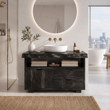 Freestanding Bathroom Vanity with Storage & Open Shelf | Live Edge Modern Design