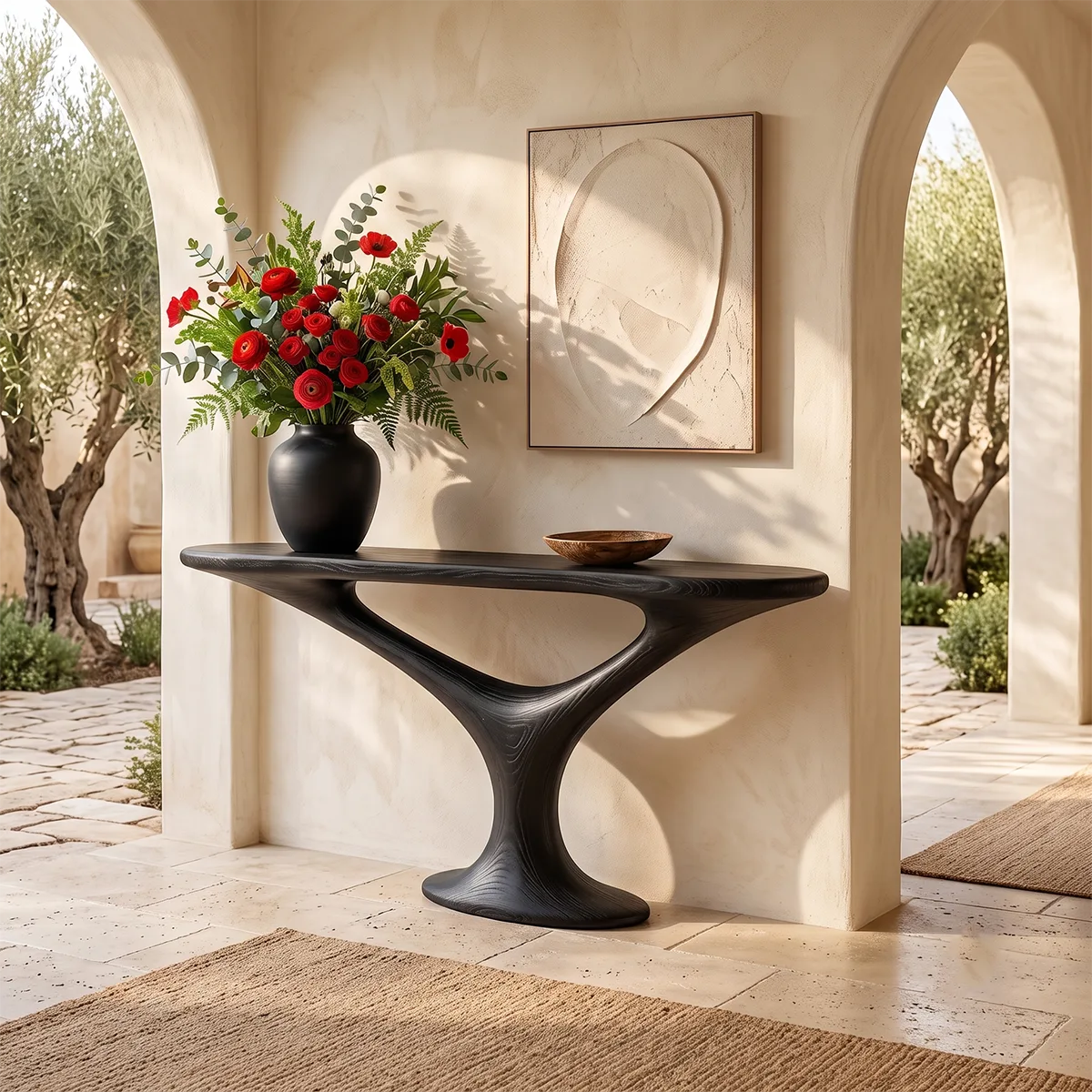 Organic Sculptural Console Table with Oval Top for Modern Entryway & Living Room TT006-4241