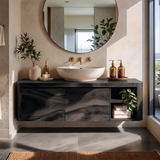 Floating Solid Wood Bathroom Vanity | Wall Mounted Single Sink Vanity with 2 Hinged Cabinets & Open Shelf TT006-6DFI9SI