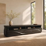 Modern Organic TV Stand with Sculpted Cabinets | Open Display Media Console TT006-5EKO4LA