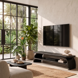 Organic Modern TV Stand with Sculptural Open Shelf & Curved Waterfall Design TT006-2BHV8AL