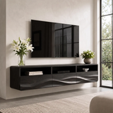 Organic Modern Floating TV Stand with Open Shelving & Three Drawers TT006-8JIK6GK