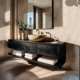 Floating Bathroom Vanity with 3 Drawers & Full-Length Open Shelf | Modern Minimalist Wall Mounted Design