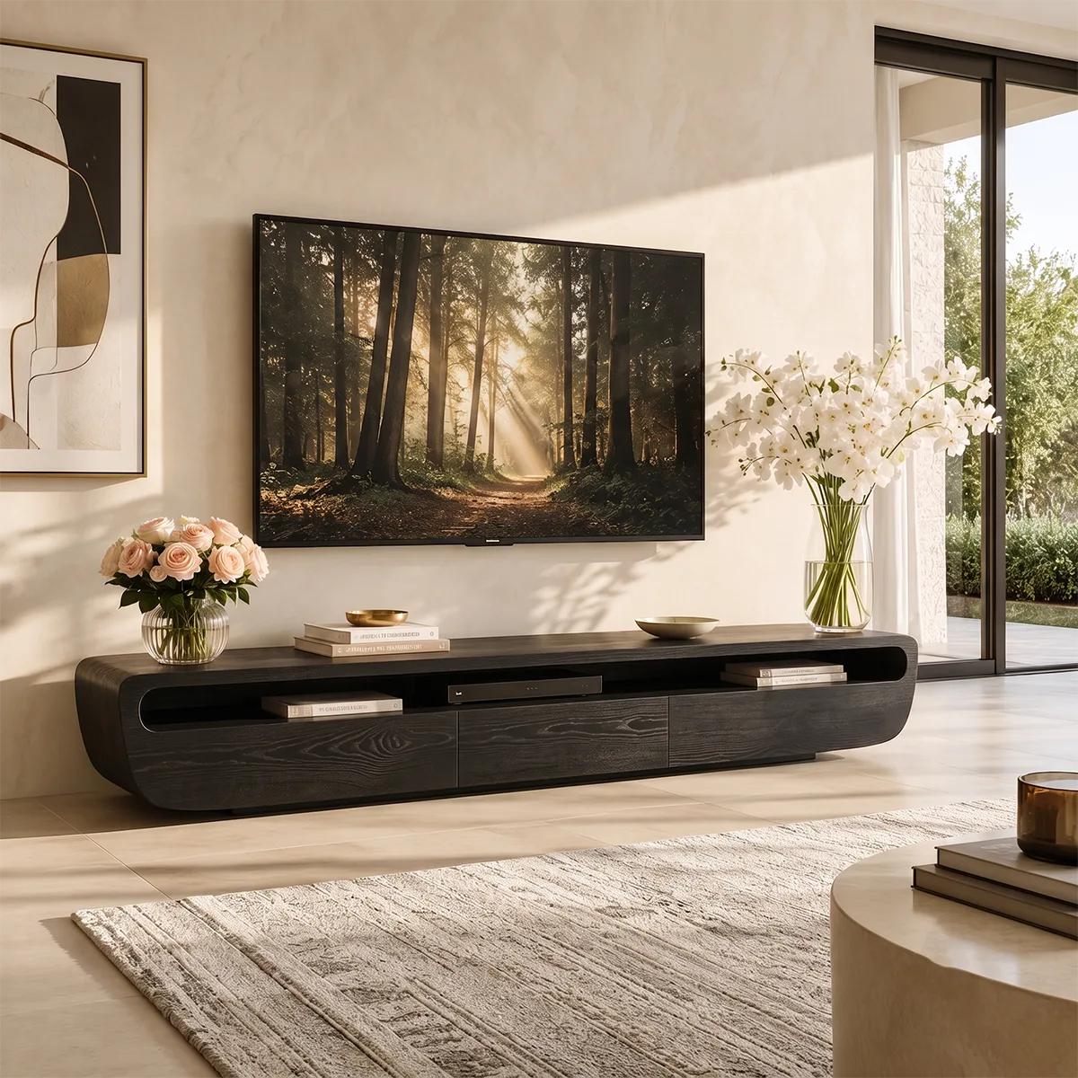 Modern TV Stand with Open Display Shelf & Three Hidden Drawers TT006-9LJE1TC