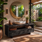 Freestanding Solid Wood Bathroom Vanity | Live Edge Wood Vanity with Open Shelf & Three Drawers TT006-2MDA2PI