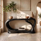 Organic Modern Console Table with Sculptural Open Frame & Display Shelf TT006-1286