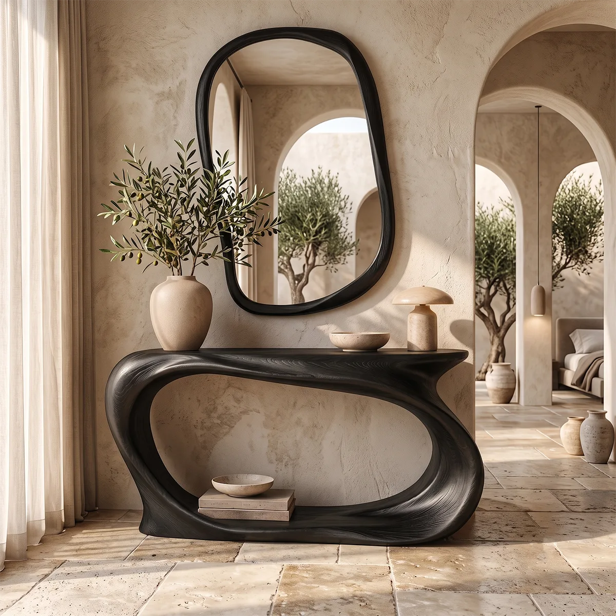 Organic Sculptural Console Table with Open Shelf for Modern Entryway & Hallway TT006-7521