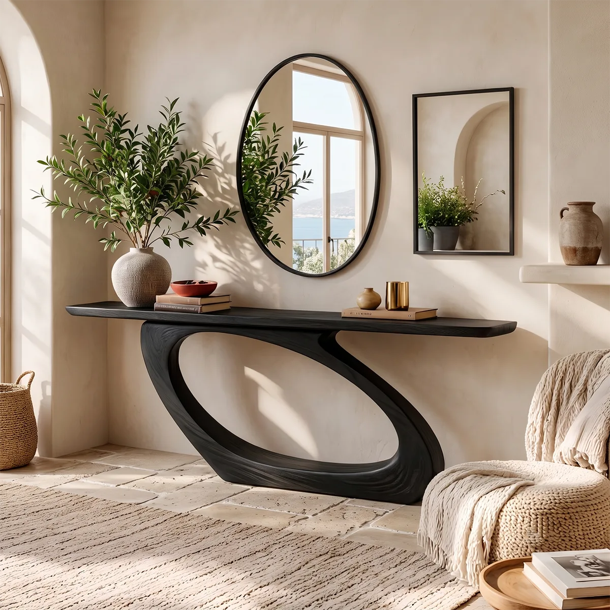 Organic Sculptural Console Table with Asymmetrical Loop Base for Modern Entryway TT006-2617