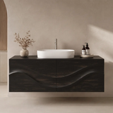 Floating Bathroom Vanity with 2 Doors | Sculpted Wave Front Wall Mounted Vanity Cabinet