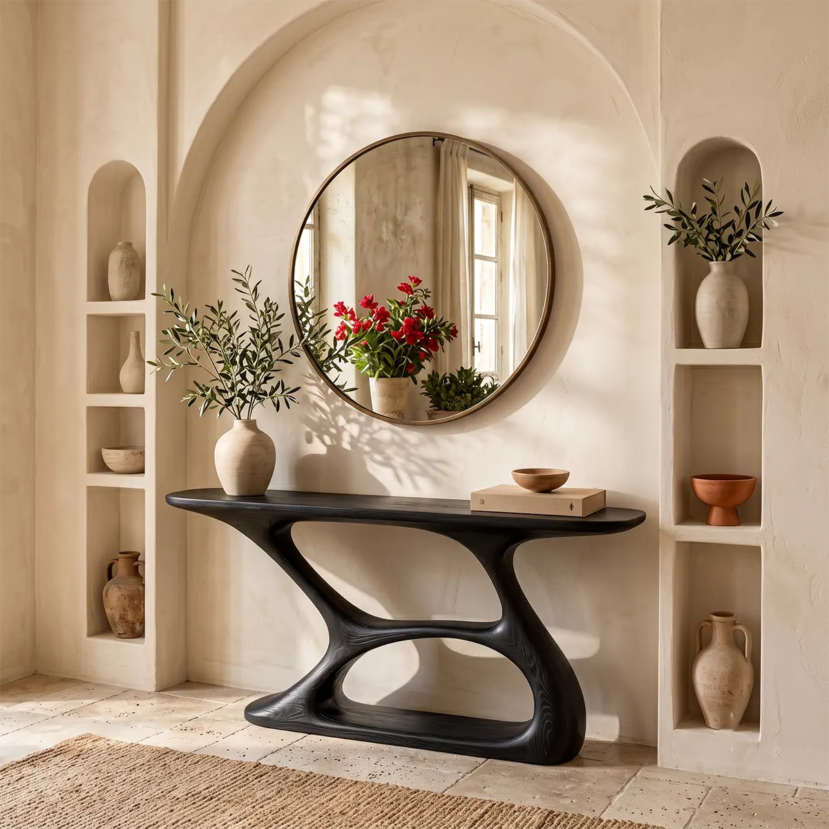 Organic Modern Console Table with Sculptural Double-Arch Base for Entryway & Living Room TT006-8669