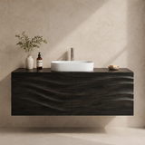 Floating Bathroom Vanity with 2 Doors | Carved Wave Front Wall Mounted Vanity Cabinet
