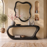 Organic Modern Console Table with Open Shelf & Sculptural Curved Frame for Entryway TT006-6916