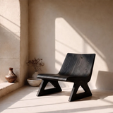 Sculptural Lounge Chair | Wide Curved Armless Accent Chair with Geometric Open Base