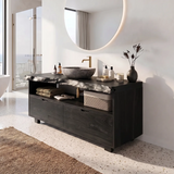 Freestanding Bathroom Vanity with 2 Drawers & Open Shelf | Live Edge Modern Organic Design