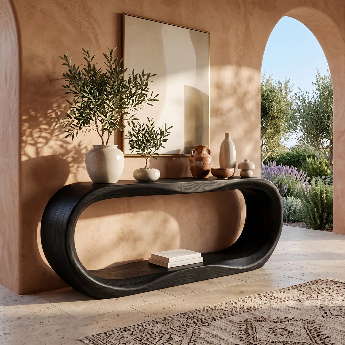 Organic Loop Console Table with Open Display Shelf for Modern Entryway & Living Room TT006-3584