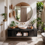 Floating Solid Wood Bathroom Vanity | Modern Bathroom Vanity with Side Cabinets and Open Shelves TT006-6ICG7SP