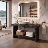Freestanding Bathroom Vanity with Open Shelf | Organic Modern Bathroom Storage