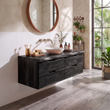 Floating Solid Wood Bathroom Vanity | Modern Wall Mounted Single Sink Vanity with 4 Drawers TT006-3LLJ4UM