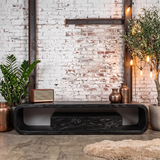 Modern Curved TV Stand with 2 Drawers & Open Storage | Low Profile Media Console